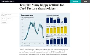 The article in The Times appearing in the newspaper and online advising buying Card Factory shares.