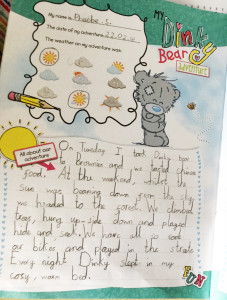 An example of the journal that goes home with Dinky for the schools taking part in the scheme.