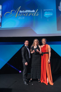 Karen Hubbard, ceo of Card Factory (centre) receiving the Retail Week Award for Specialist Retailer of the Year last month.