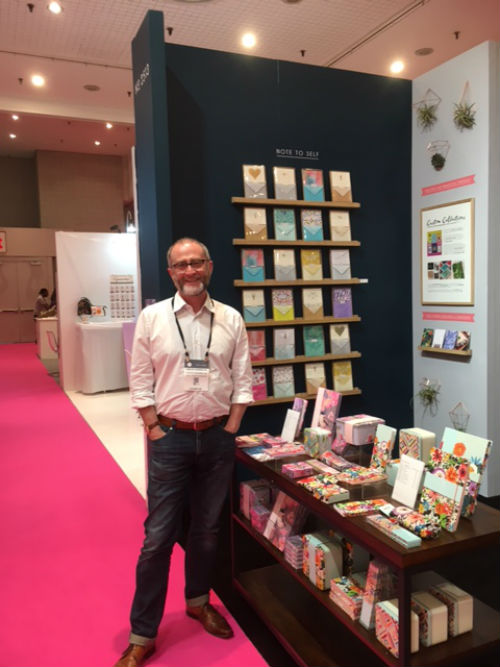 Simon Harrison, founder of Portico Designs on the publisher’s stand that was showing its latest stationery ranges.