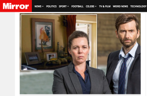 Above: The Mirror yesterday (21 August) featured Angela’s art on the Broadchurch set.