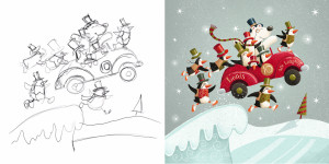 Above: The initial sketch is the favourite part of designing for James. This image featured in Image Source’s ’12 Days of Christmas’ countdown campaign last year.