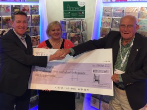 (Left-right) Chris Houfe, sales director  of GBCC handed the cheque to Greenfingers’ head of fundraising and communications Linda Petrons, and the charity’s chairman, John Ashley.