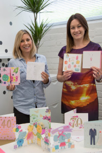 Hallmark’s creative manager Gill Wood and product marketing manager Kirsty Brandon who have been working closely with Kirsty and the Waitrose team, with a few of the cards from the new selection.