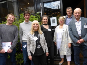 Among the Judging Panel for The Calies were retail buyers (rear left-right), Eliot James (Scribbler), Mark Jason-Smith (Postmark), Becky Salter (Calendar Club) and Nigel Williamson (House of Cards), pictured here with PG’s (front right-left) Warren Lomax, Jakki Brown and Sue Marks.