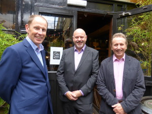 Headline sponsors (left) Michael Rose of Rose Calendars and (right) Nigel Green of Eight Days a Week with David Rogers, group marketing director of Premier Paper, an official supporter of The Calies, at the recent Judging Day.
