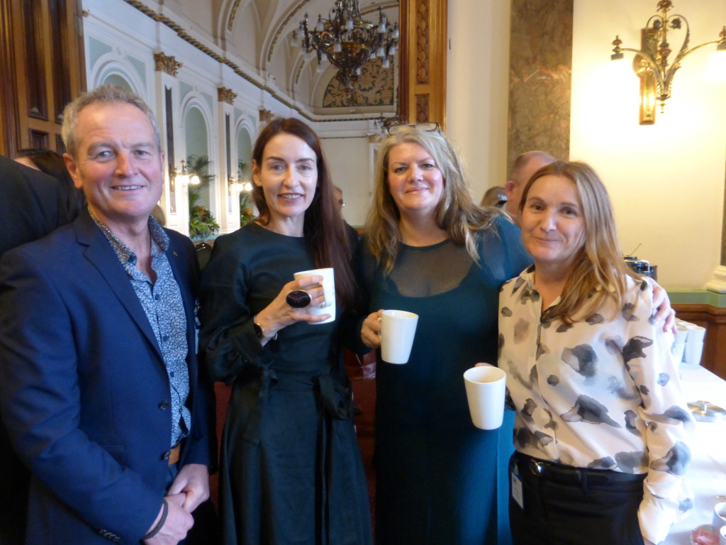 GCA council member (2nd left) Rachel Hare, md of Belly Button with colleagues (right) Kimberley Williams and Debbie Hayward with North West agent Robin Hill.