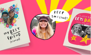 The Happy News collaboration includes the brand’s creator, Emily Coxhead featuring in the Moonpig design ideas and on the social media campaign.