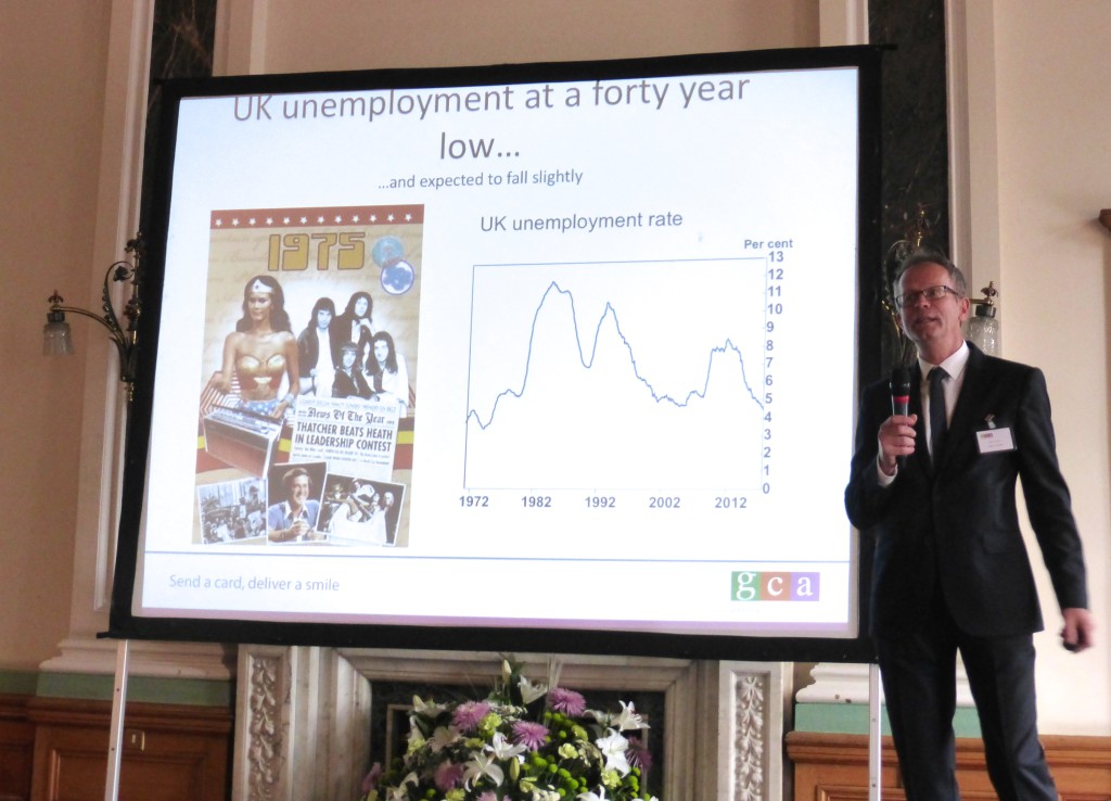 The Bank of England’s Glynn Jones shared facts, figures, graphs, assumptions and predications about the UK economy.