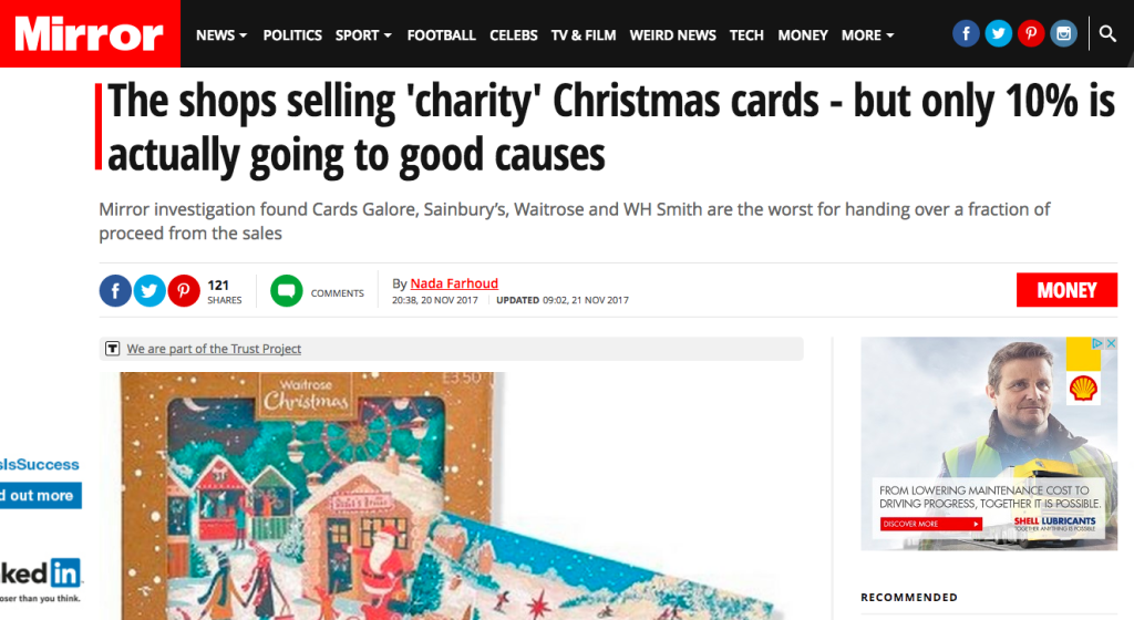 The Mirror failed to acknowledge the huge sums that the industry raises through the sale of charity cards.