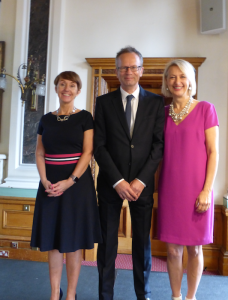 The new GCA president, Ceri Stirland (left) with the Bank of England’s Glynn Jones and the GCA’s ceo Sharon Little at the GCA AGM.