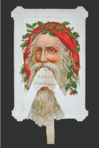Included in the collection are a number of cards with moveable parts, such as this one in which Father Christmas’ beard can be moved to reveal the greeting.
