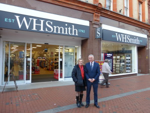 WHS card buyer Claire Castle outside the Reading branch with store manager Andy Dever.