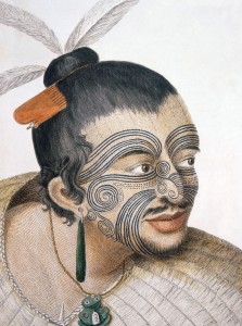 A Maori chief with facial moko tattoo, Sydney Parkinson, 1769/Pictures from History/Bridgeman Images.