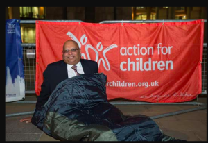 John Athwal during the CEO Sleepout charity fundraiser for Action for Children a few years ago.