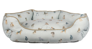 One of the snuggly pet beds that feature Hannah’s distinctive artwork.