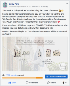 Daisy Park promoted its International Women’s Day competition on social media.