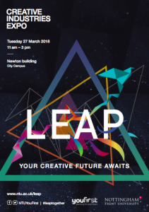 Above: Poster designed by NTU students advertising the Creative Industries Expo on March 27.