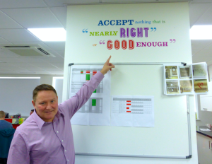 Card Factory’s creative director, Stuart Middleton in the studio with one of the many mottos that are there to inspire and motivate.