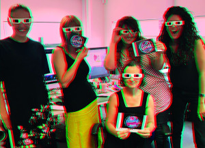 The Paper Rose team embrace the wonders of 3D glasses: (left-right) Sarah Tanser-Frain, Reggie Pugh, Philippa Phipps, Jojo Eccles and Kamila Gawlowska.