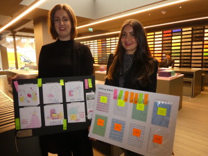 (Left-right) Paperchase’s senior buyer for cards and wrap Hazel Walker with the winning entry and Emma Clooney, Paperchase card buyer with the second prize winning entry.