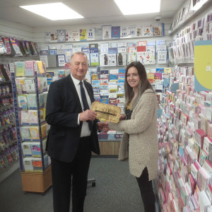 John Clayden, UKG Sales Executive presenting the first Golden Ticket to Sarah Coggins of Sentiments From The Heart in Burnham on Sea