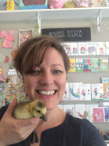Kali Stileman and her adopted gosling.