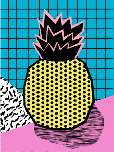 Crazy fruit with a Memphis twist from East End Prints’ Wacka collection. 