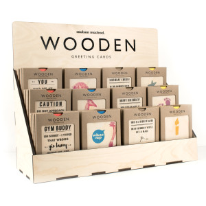The new packaging for Coulson Macleod’s wooden card range in the bespoke PoS unit.