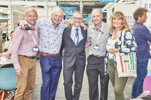 (far left) Richard Bacon with his brother Jeremy, ceo of Sherwood Group (centre) at PG Live with (left-right) Mel Holme (Fedrigoni), Dave Worsop (Danilo) and PG’s Warren Lomax.