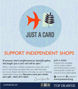 There are now well over 2,000 retailers who are displaying the Just a Card window vinyls in their shops. Cardgains has some of the stickers for retailers on its stand at Autumn Fair.
