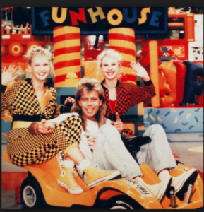 Above: Pat with ‘the twins’, Melanie and Martina who all appeared together on Fun House from 1989.