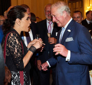 Above: HRH The Prince of Wales was clearly pleased by what Meera Santoro was saying, while others nearby found it amusing. 