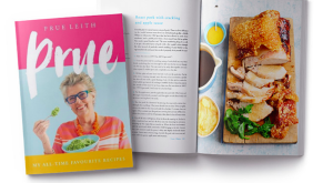 Above: The cover and one of inside of the new Prue cookery book. 