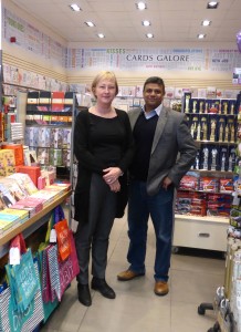 Above: Trish Corner with director Rumit Shah in a Cards Galore shop.