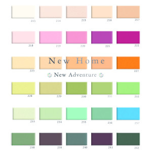 Above: A paint colour chart on a Moonlight ‘New Home’ design from Real & Exciting (Mint).