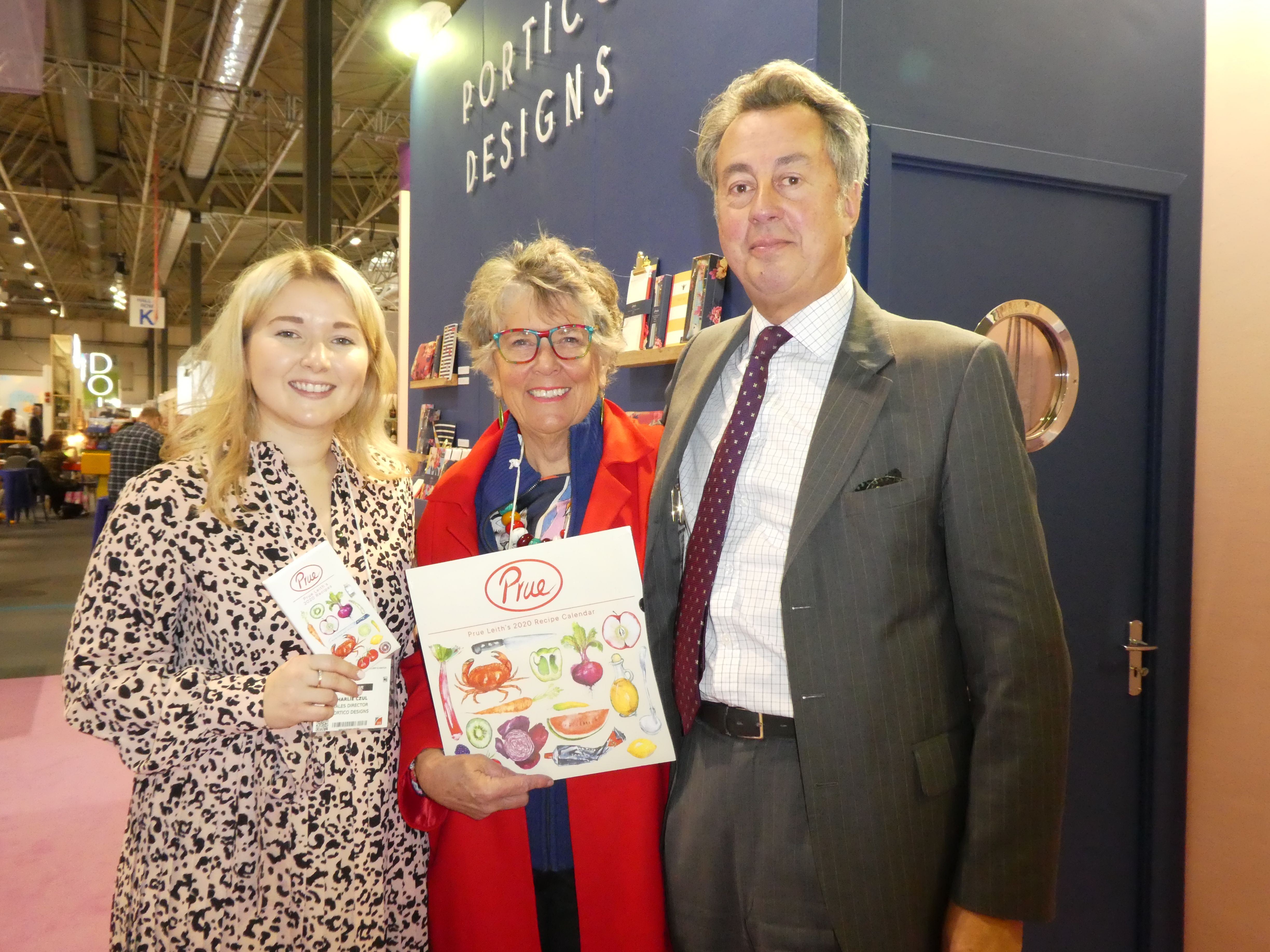 Above: Culinary maestro Prue Leith (centre) on the Portico stand with Charlie Czul, Portico’s sales and industry Stalwart, Riou Baxter of Why Management who is facilitating the licensing programme. Prue confectionery from House of Sarunds was also on show at the fair. 