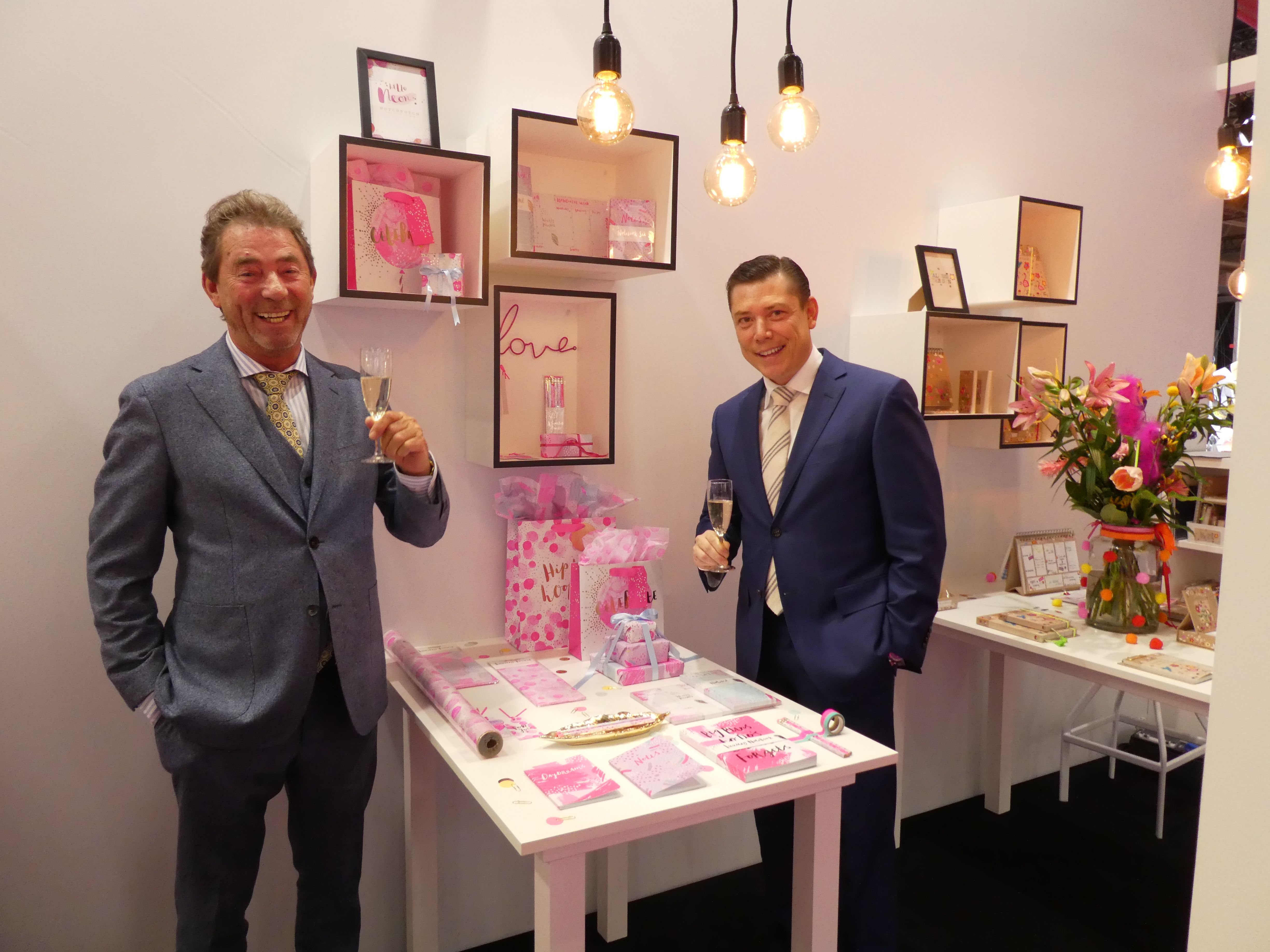 Above: TMS’ directors Ron (left) and Vincent Schumann toasted the launch of the company’s new stationery division, House of Stationery. 