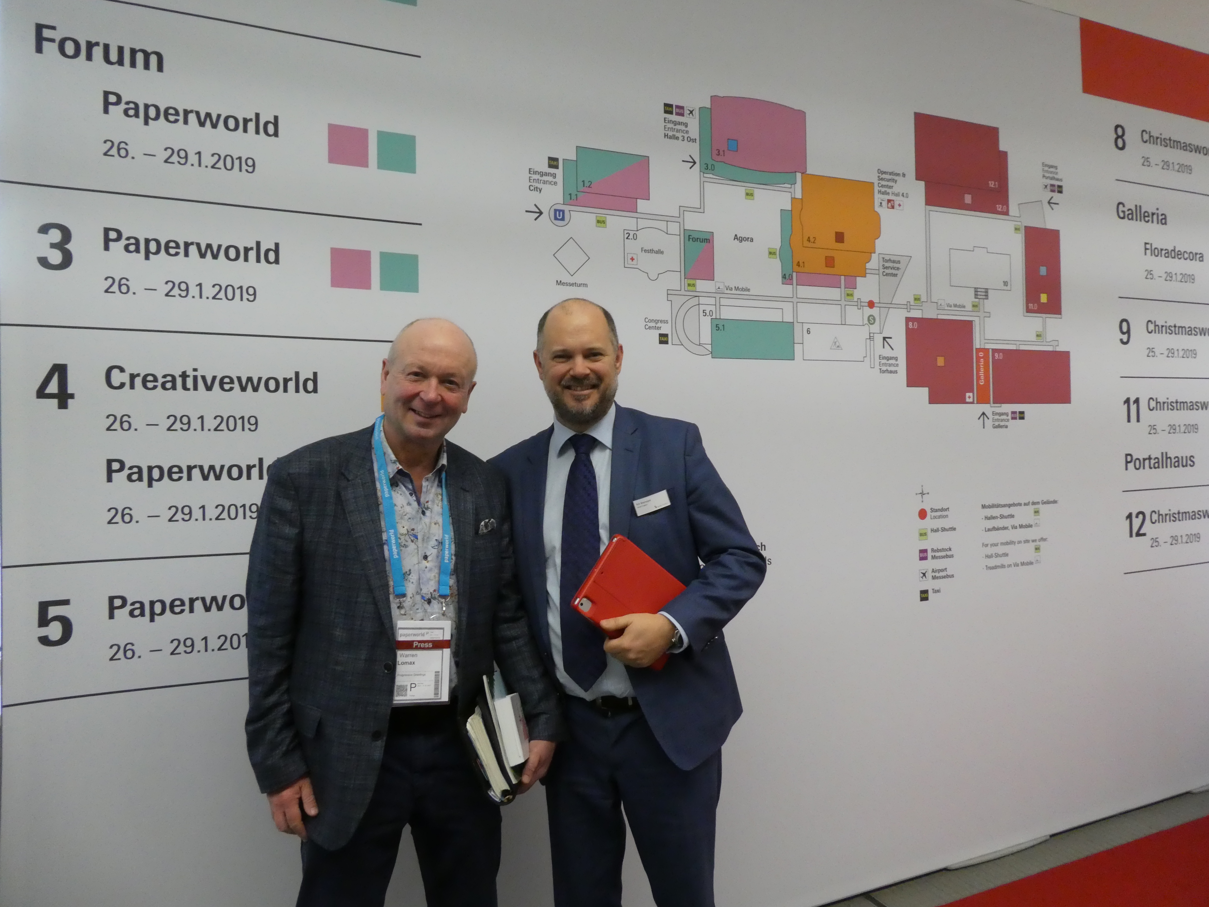Above: Rob Sherwood (right), whose company, Sherwood Event Services represents Messe Frankfurt in the UK, with PG’s Warren Lomax. 