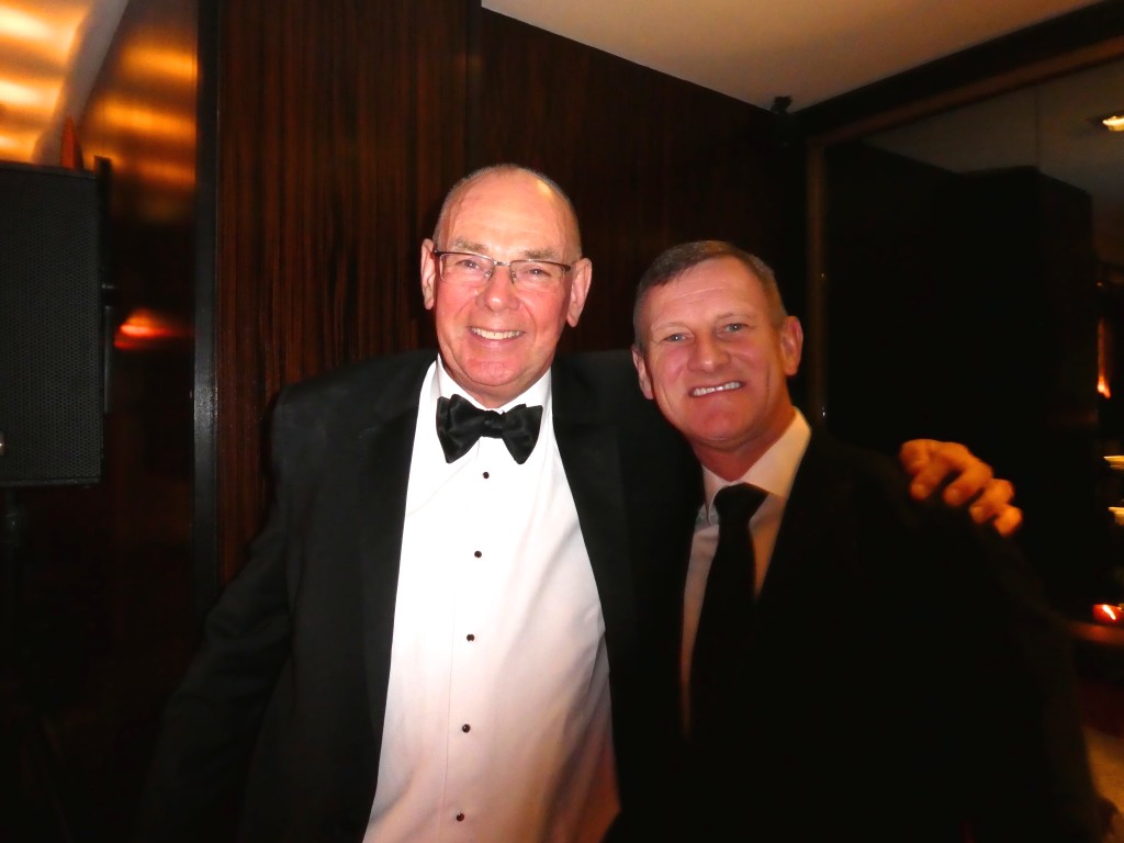 Above: Steve Rowe (right), ceo of M&S give a witty ‘best man’s speech’ at the leaving do for his friend and work associate Steve Wright (left).