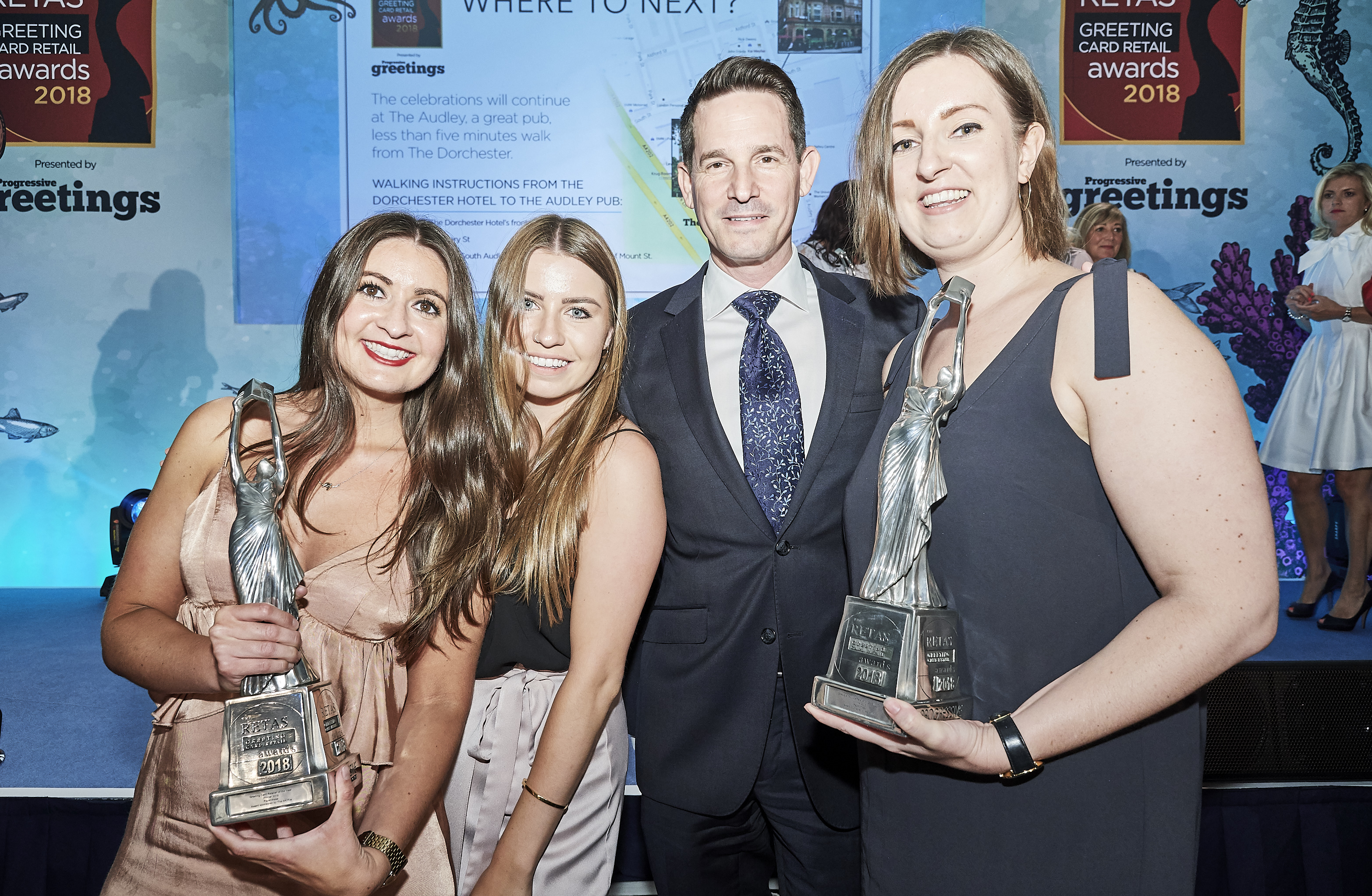 Above: Hazel Walker (right) at The Retas last year with Paperchase colleagues and their two trophies. 