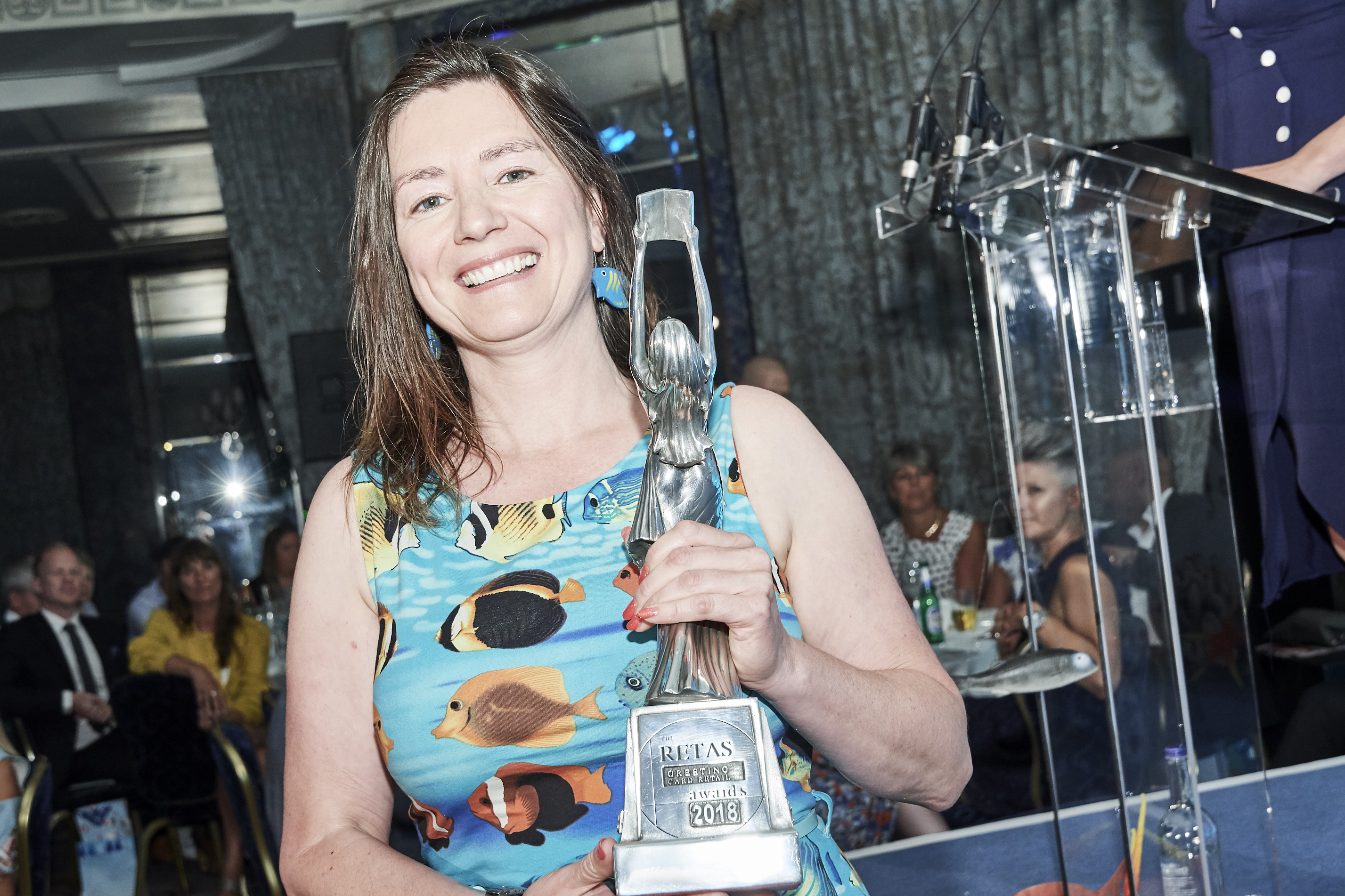 Above: Deborah Tingay, owner of Southbourne Cards, Bournemouth with her Retas 2018 trophy.