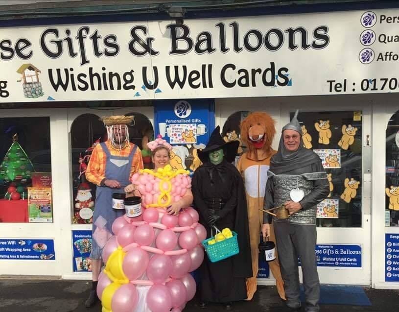 Above: Blue Rose Cards & Gifts are in the finals of The Retas for its Make a Pudsey activity, one of many initiatives instigated by the plucky Heywood retailer (seen here in a pink balloon dress!). 