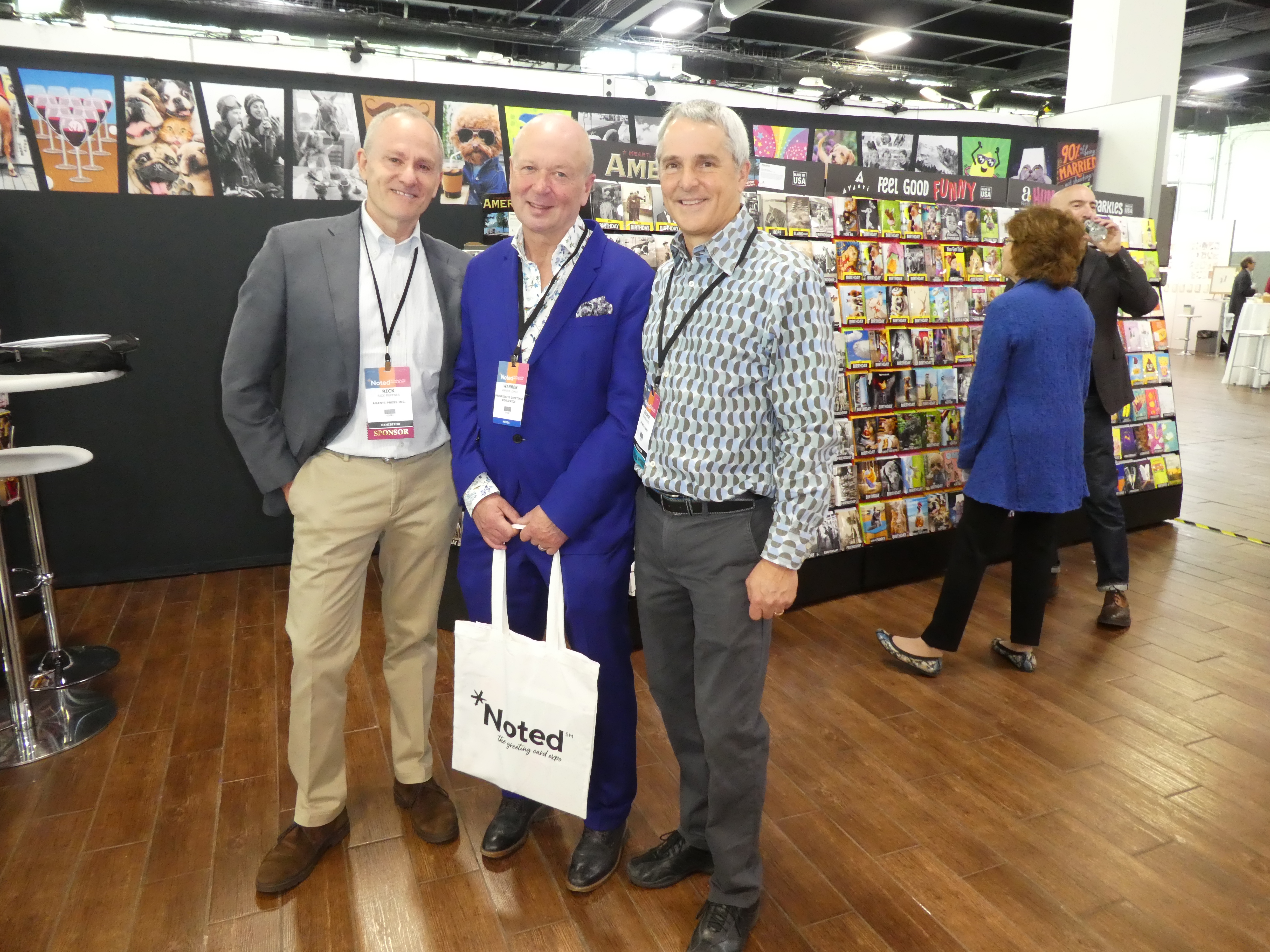 Above: Avanti’s Rick Ruffner (left) with fellow US publisher, George White of Up With Paper (right) and PG’s Warren Lomax at this week’s Noted: Greeting Card Expo show. 
