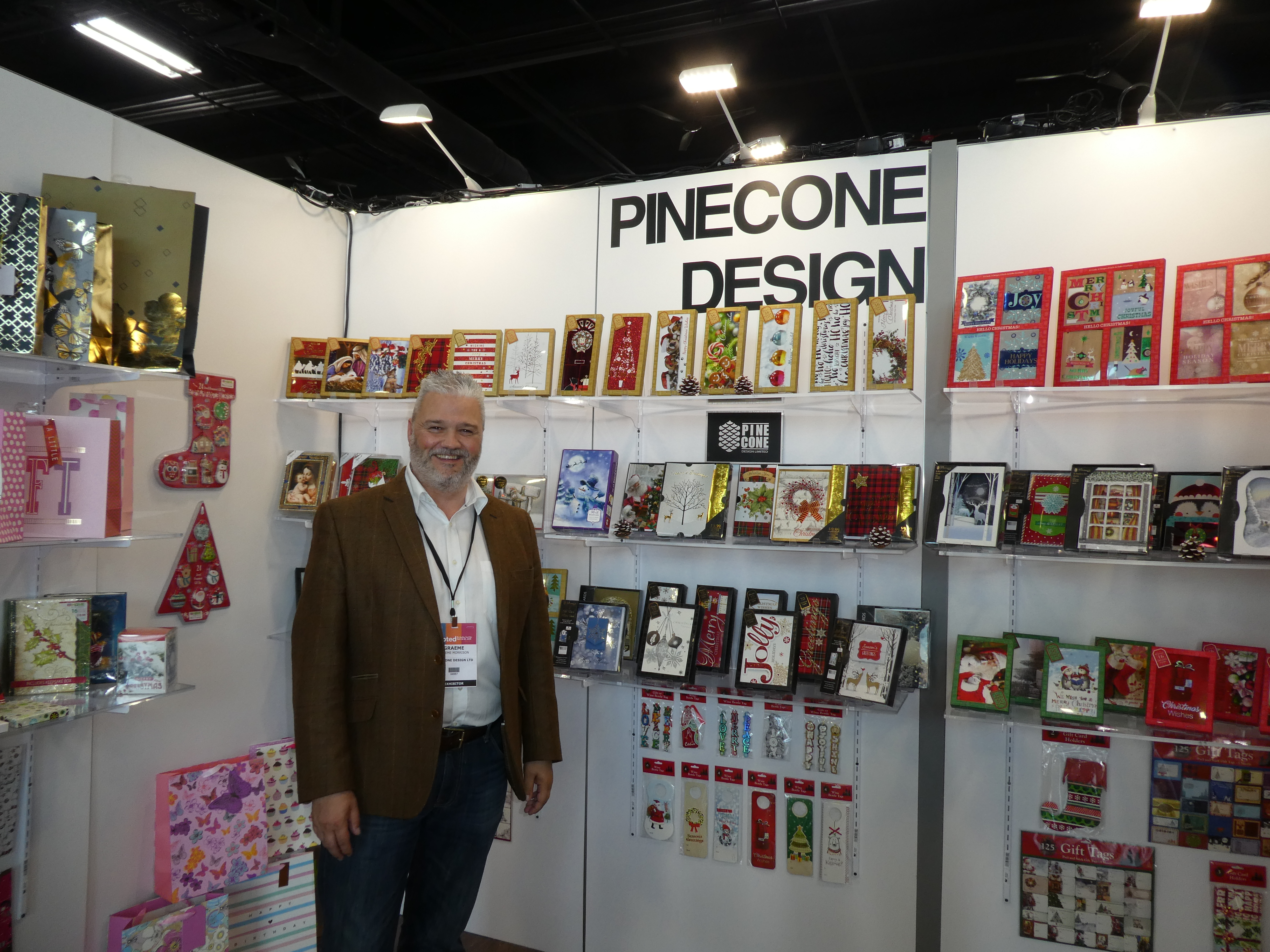 Above: Graeme Morrison, the well known exec for Sandbox (which organises Far East production for many UK publishers), was at Noted with its US Pinecone Design company’s stand sharing advice on the tariffs. 