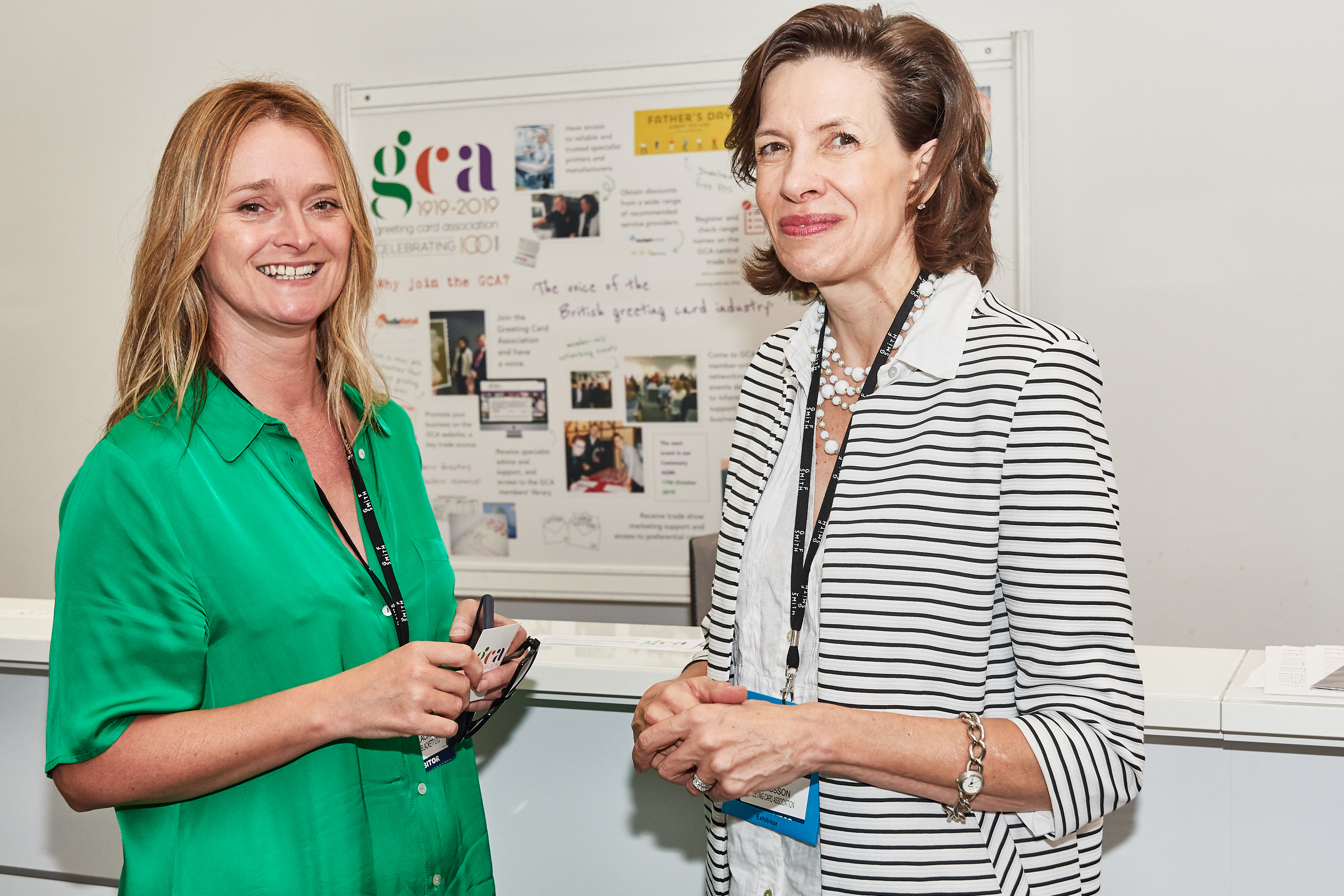 Above: GCA ceo Amanda Fergusson (right) discussing the plans for the association’s centenary with Wendy Jones-Blackett, the namesake of the card publishing business who is a leading light in the present industry. 