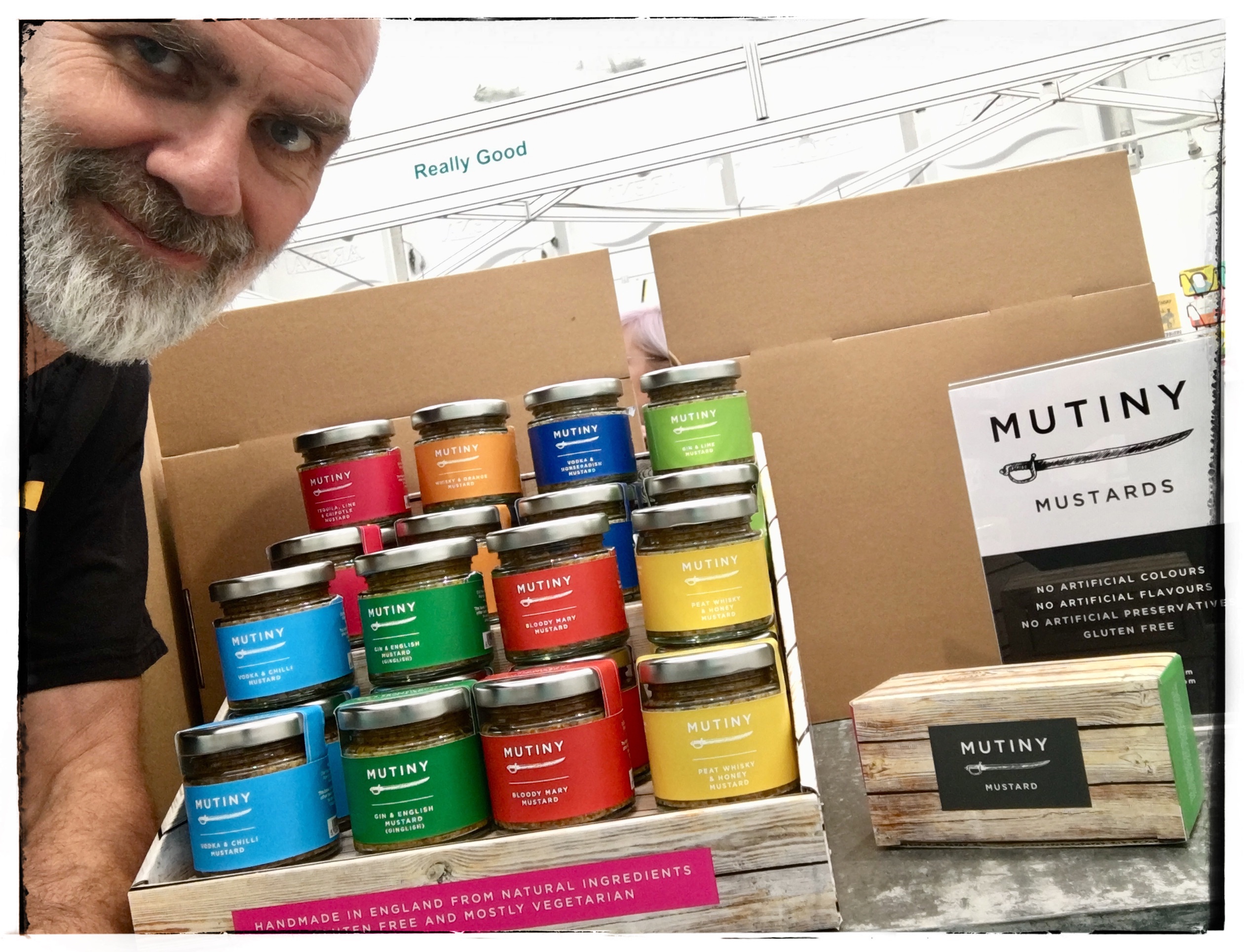 Above: David Hicks, owner of Really Good and Soul was ‘keen as mustard’ to show off Mutiny, a new brand of mustards that Hicksy developed with a Cumbrian company. 