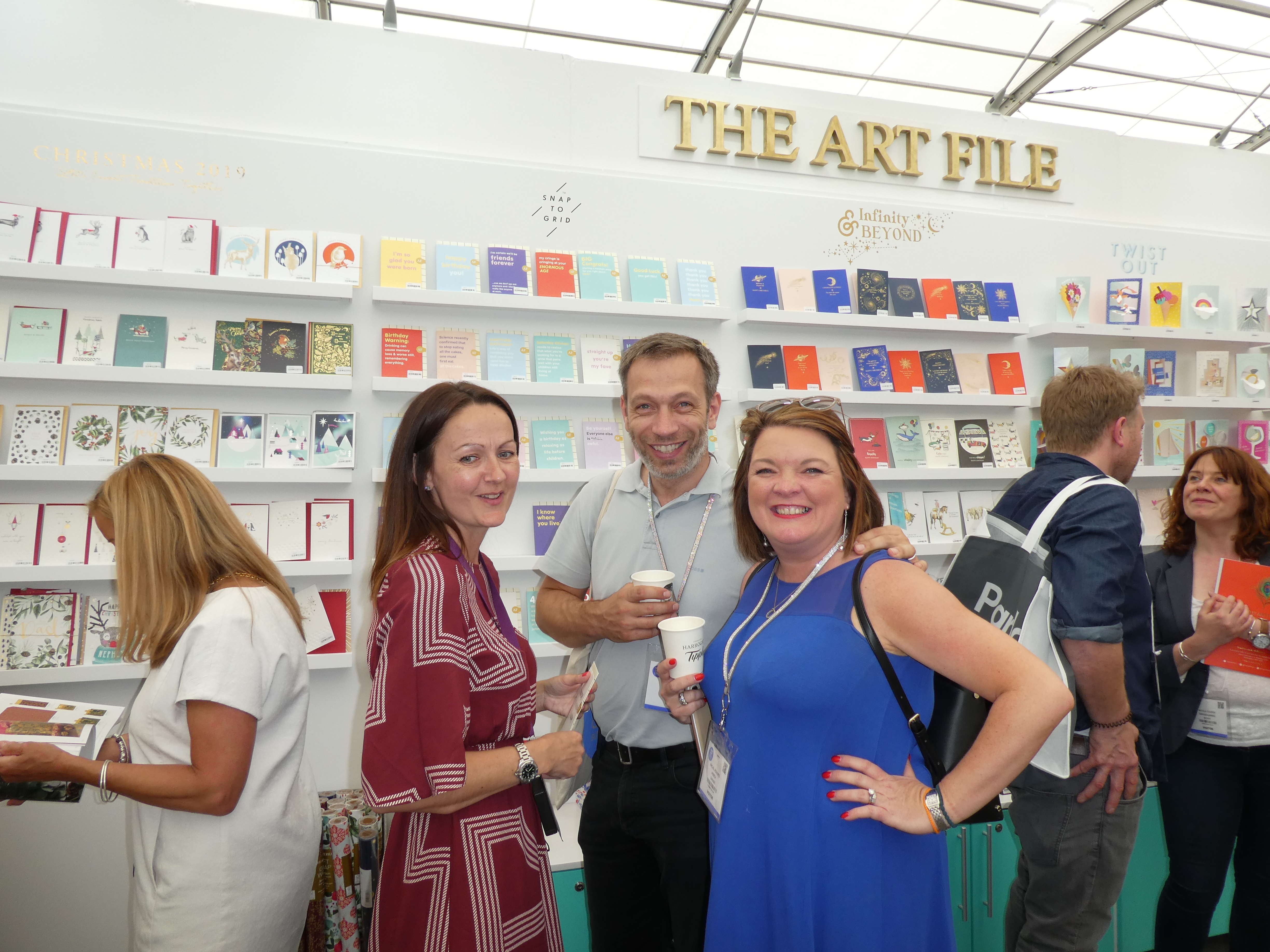 Above: A week after their Retas award win (for Best Non-Specialist Independent Retailer of Greeting Cards – South), Rachel (right) and Paul Roberts, co-owners of Mooch in Northampton, Olney and Towcester enjoyed a chat with Linda Duggan, The Art File’s first ever sales rep.