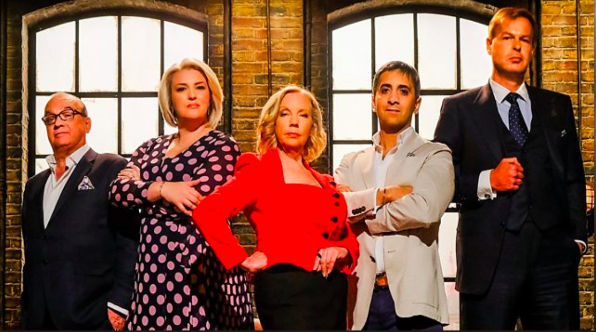 Above: Sara Davies (second left) joins the other Dragons on series 17th, including (right-left) Peter Jones, Tej Lalvani, Deborah Meaden and Touker Suleyman. Theo Paphitis (not pictured) will replace Touker for four episodes. 