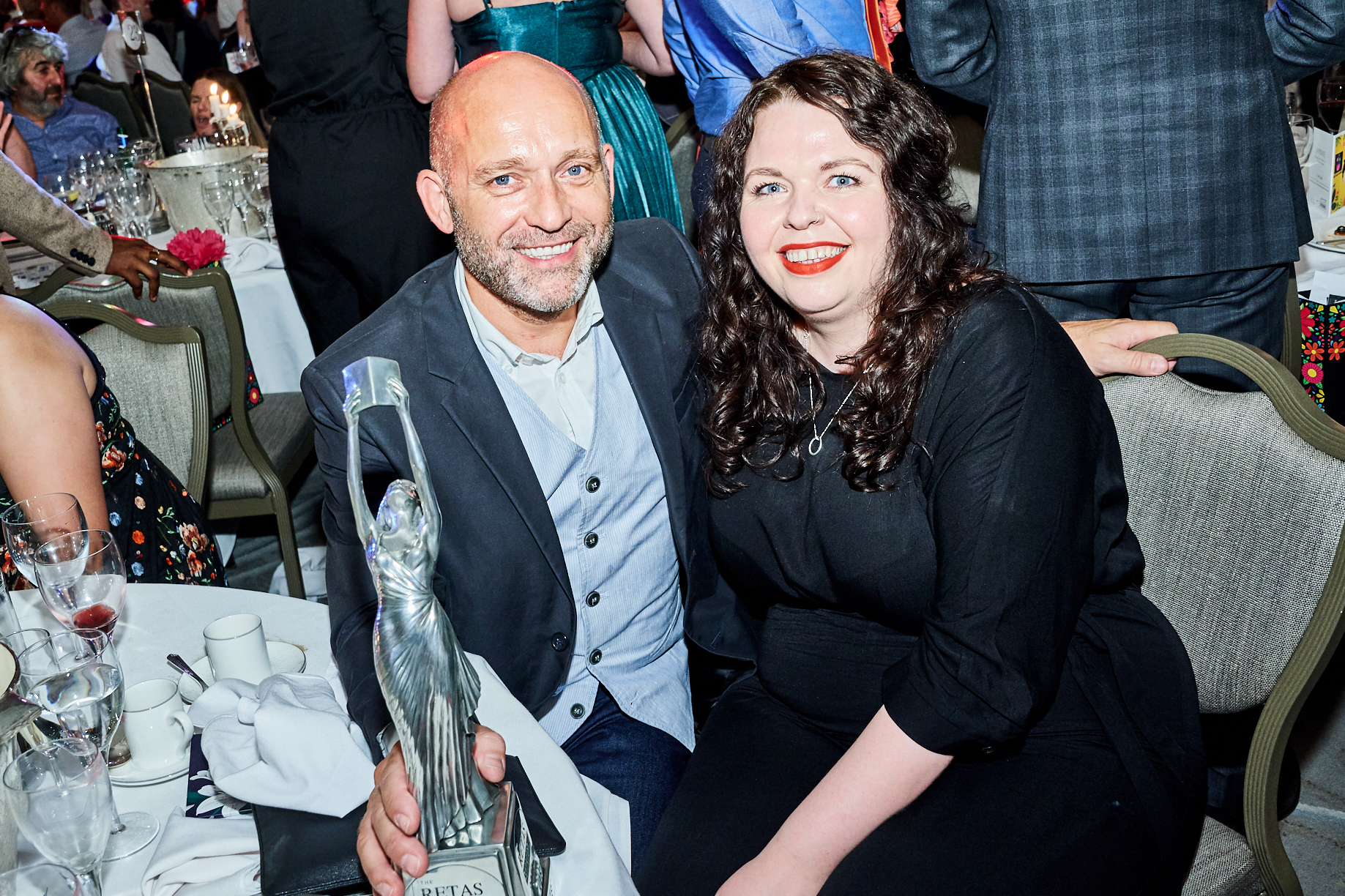 Above: Utility’s Steph Lloyd with co-owner Richard Skelton at The Retas 2019 where the retailer was feted with the Best Non-Traditional Greeting Card Multiple. 